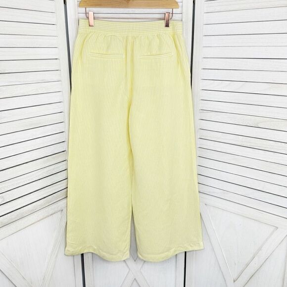 Loft Fluid Linen Blend Striped Wide Leg Crop Pants Yellow White Small Lined - Picture 10 of 16